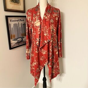 Soft Surroundings Red Floral Cardigan SZ M